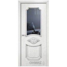 Межкомнатная дверь Оникс Империя Белая эмаль патина серебро со стеклом