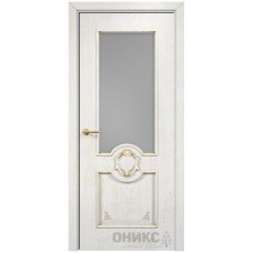Межкомнатная дверь Оникс Рада Белая эмаль патина золото со стеклом