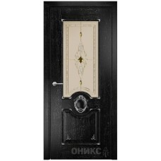 Межкомнатная дверь Оникс Рада Черная эмаль патина серебро бевелс со стеклом