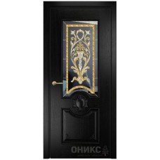 Межкомнатная дверь Оникс Рада Эмаль черная по ясеню заливной витраж со стеклом