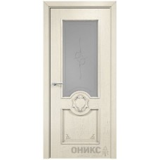 Межкомнатная дверь Оникс Рада Слоновая кость эмаль патина серебро пескоструй со стеклом