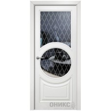 Межкомнатная дверь Оникс Софья Эмаль белая МДФ гравировка со стеклом