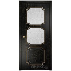 Межкомнатная дверь Оникс Валенсия Черная эмаль патина золото стекло с гравировкой со стеклом