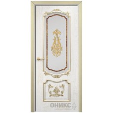 Межкомнатная дверь Оникс Венеция Белая эмаль патина золото заливной витраж со стеклом