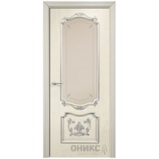 Межкомнатная дверь Оникс Венеция Слоновая кость эмаль патина серебро пескоструй со стеклом