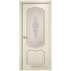 Межкомнатная дверь Оникс Венеция Слоновая кость патина коричневая контурный витраж со стеклом