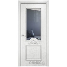 Межкомнатная дверь Оникс Византия Белая эмаль патина серебро со стеклом