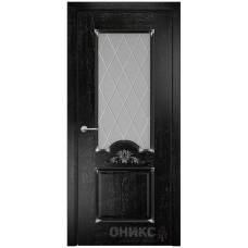 Межкомнатная дверь Оникс Византия Черная эмаль патина серебро гравировка со стеклом