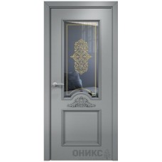Межкомнатная дверь Оникс Византия Эмаль по RAL7040 МДФ контурный витраж со стеклом