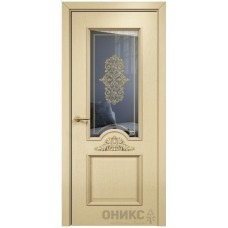 Межкомнатная дверь Оникс Византия эмаль RAL 1015 по ясеню контурный витраж со стеклом