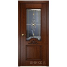 Межкомнатная дверь Оникс Византия Красное дерево черная патина бевелс со стеклом