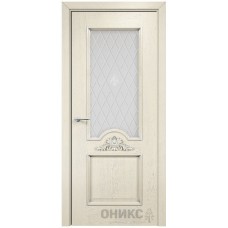 Межкомнатная дверь Оникс Византия Слоновая кость эмаль патина серебро гравировка со стеклом