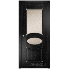 Межкомнатная дверь Оникс Эллипс Черная эмаль патина серебро гравировка со стеклом