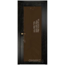 Межкомнатная дверь Оникс Сорбонна Черная эмаль патина золото со стеклом