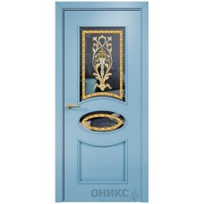 Межкомнатная дверь Оникс Эллипс Эмаль голубая МДФ заливной витраж со стеклом
