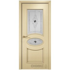 Межкомнатная дверь Оникс Эллипс эмаль RAL 1015 по ясеню со стеклом бевелс