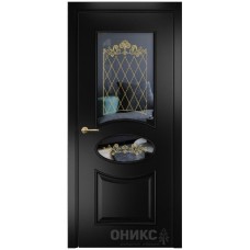 Межкомнатная дверь Оникс Эллипс Эмаль черная МДФ витраж со стеклом