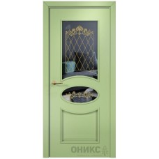 Межкомнатная дверь Оникс Эллипс Эмаль фисташка МДФ витраж со стеклом