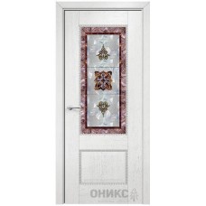 Межкомнатная дверь Оникс Александрия 2 Белая эмаль патина серебро фотопечать №5