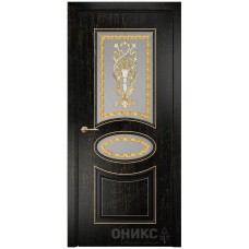 Межкомнатная дверь Оникс Эллипс Черная эмаль патина золото заливной витраж со стеклом