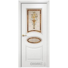 Межкомнатная дверь Оникс Эллипс Эмаль белая по ясеню заливной витраж со стеклом