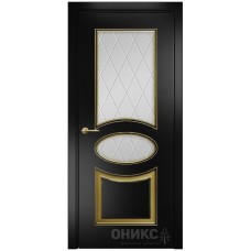 Межкомнатная дверь Оникс Эллипс Эмаль черная МДФ патина золото стекло с гравировкой