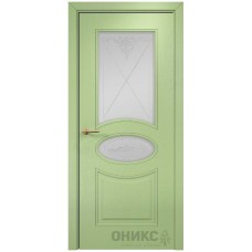 Межкомнатная дверь Оникс Эллипс Эмаль фисташка по Ясеню контурный витраж со стеклом