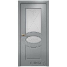 Межкомнатная дверь Оникс Эллипс Эмаль по RAL 7040 по ясеню контурный витраж со стеклом