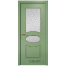 Межкомнатная дверь Оникс Эллипс эмаль RAL 6021 по МДФ стекло с гравировкой