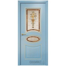 Межкомнатная дверь Оникс Эллипс Голубая эмаль патина золото заливной витраж со стеклом