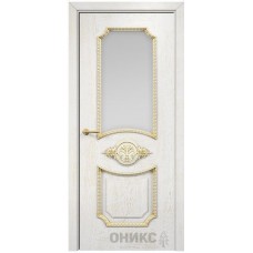 Межкомнатная дверь Оникс Империя Белая эмаль патина золото со стеклом