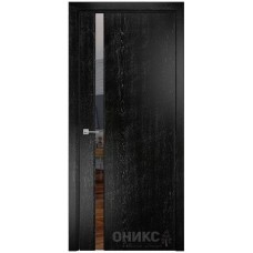 Межкомнатная дверь Оникс Престиж 1 Черная эмаль патина серебро с зеркалом