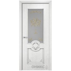 Межкомнатная дверь Оникс Рада Белая эмаль патина серебро контурный витраж со стеклом