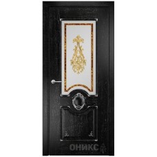 Межкомнатная дверь Оникс Рада Черная эмаль патина серебро заливной витраж со стеклом