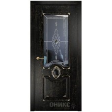 Межкомнатная дверь Оникс Рада Черная эмаль патина золото бевелс со стеклом