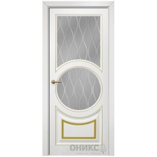 Межкомнатная дверь Оникс Софья Эмаль белая МДФ патина золото гравировка со стеклом