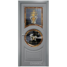 Межкомнатная дверь Оникс Софья Эмаль по RAL7040 МДФ заливной витраж со стеклом
