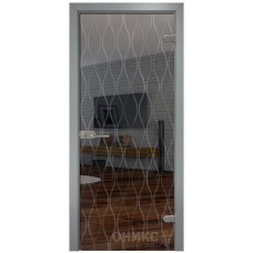 Межкомнатная дверь Оникс Цельностеклянная Зеркало графит гравировка