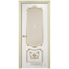 Межкомнатная дверь Оникс Венеция Белая эмаль патина золото гравировка со стеклом