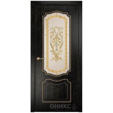 Межкомнатная дверь Оникс Венеция Черная эмаль патина золото заливной витраж со стеклом