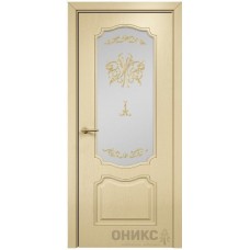 Межкомнатная дверь Оникс Венеция эмаль RAL 1015 по ясеню контурный витраж со стеклом