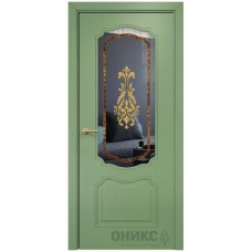 Межкомнатная дверь Оникс Венеция эмаль RAL 6021 по ясеню заливной витраж со стеклом