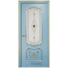 Межкомнатная дверь Оникс Венеция Голубая эмаль патина золото бевелс со стеклом