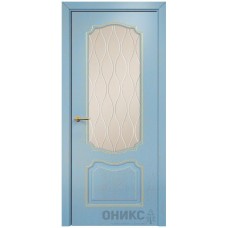 Межкомнатная дверь Оникс Венеция Голубая эмаль патина золото стекло с гравировкой со стеклом