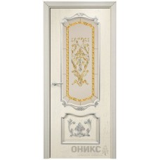 Межкомнатная дверь Оникс Венеция Слоновая кость эмаль патина серебро заливной витраж со стеклом