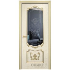 Межкомнатная дверь Оникс Венеция Слоновая кость эмаль патина золото пескоструй со стеклом