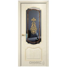 Межкомнатная дверь Оникс Венеция Слоновая кость эмаль патина золото заливной витраж со стеклом