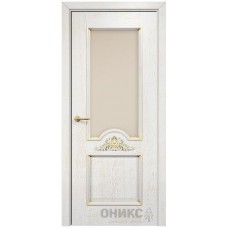 Межкомнатная дверь Оникс Византия Белая эмаль патина золото со стеклом