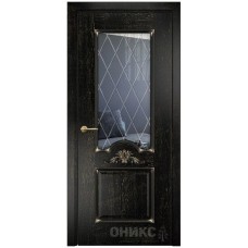 Межкомнатная дверь Оникс Византия Черная эмаль патина золото гравировка со стеклом