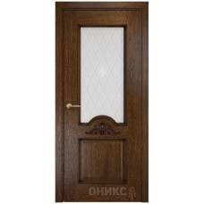 Межкомнатная дверь Оникс Византия Дуб коньяк гравировка со стеклом